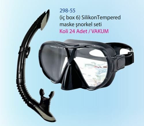 KZLD-298-55 MASKE SNORKEL SIYAH SILIKON TEMPERED 24